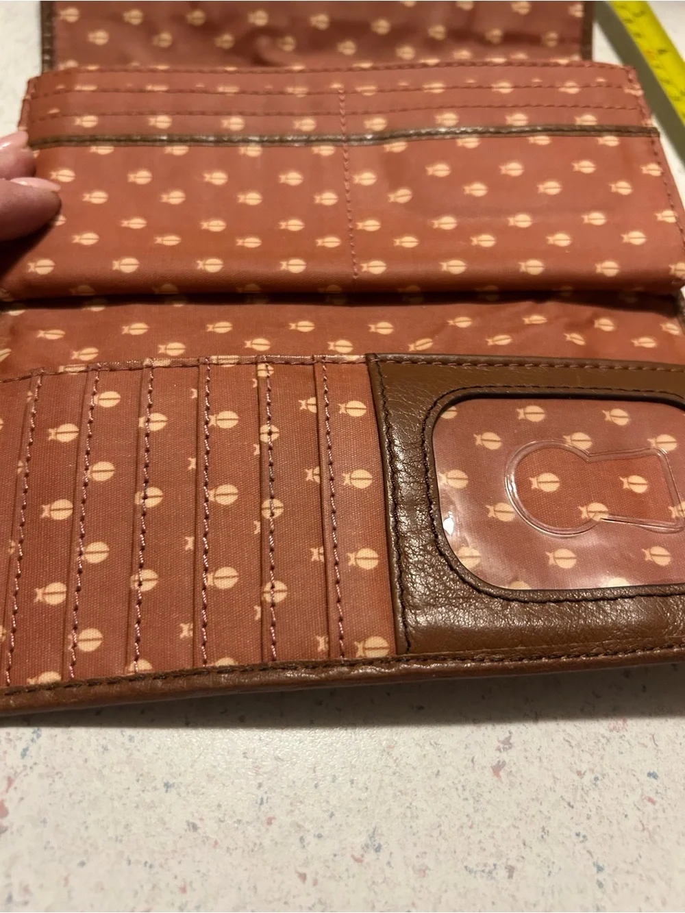 Fossil Floral Canvas Wallet with Brown Trim and Multicolor Print